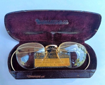Vtg 1947 Eagle Optical Co. Glasses Brooklyn, NY CI/10 12K GF Case Ful-Vue Cable
