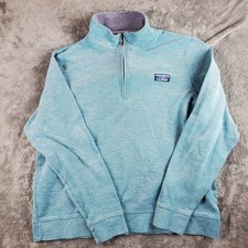 LL Bean Pullover Mens L Blue Lakewashed Double-Knit 1/4 Zip Sweater Traditional