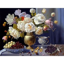 Diamond Art Kit, 30x40cm Oil Painting Style Garden Flowers, Textured DIY Craft..
