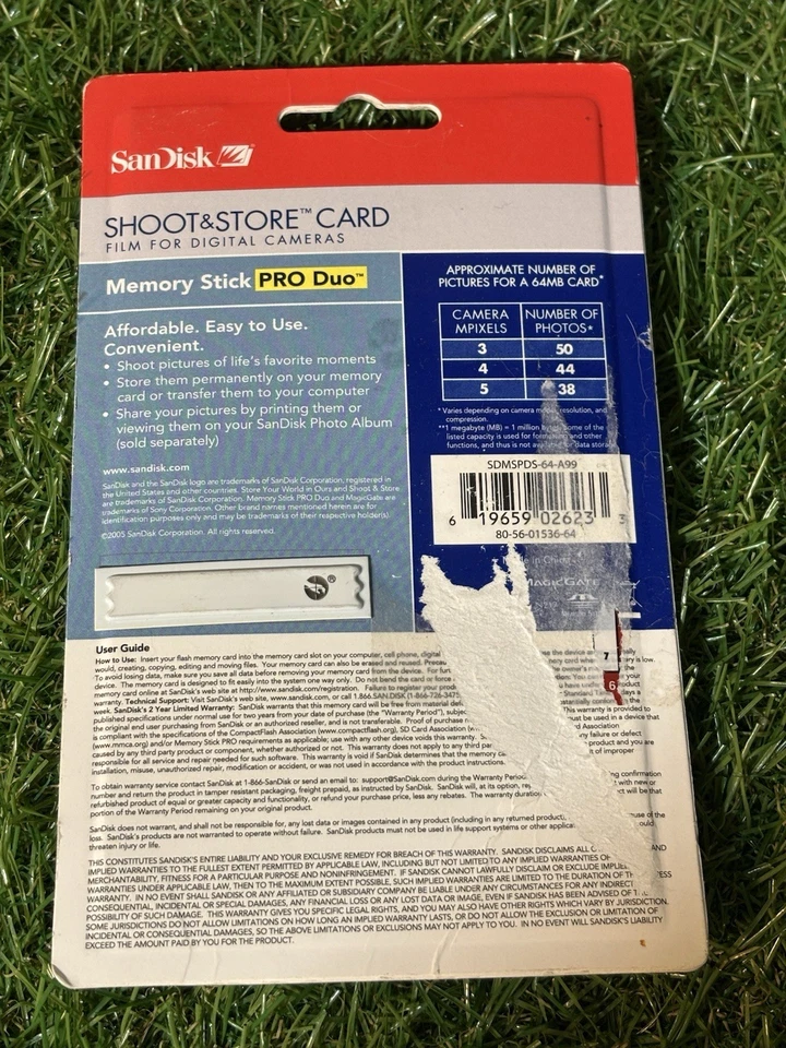 SanDisk 64MB Memory Stick PRO Duo w/ Adapter Shoot & Store Card New Sealed - Image 2 of 3