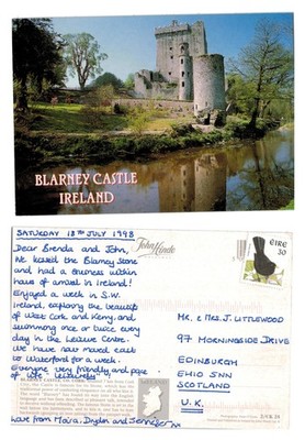 Postkarte - Blarney Castle Irland historische Wahrzeichenszene VERSCHICKT