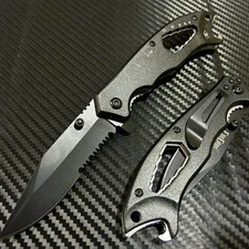 7.5”Black Tactical 5 in 1 Spring Assisted Open Blade Folding Pocket Knife w/Clip