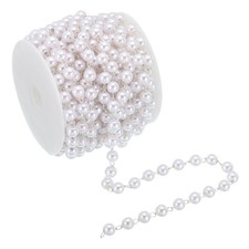 5m/16 Feet Faux Pearl Beading Chain, 6mm Brass Chain Link Style 1, Light Silver