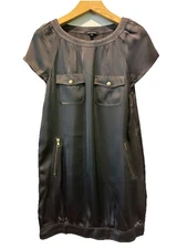 TARA JARMON Dress Size 8/10 Viscose Cocktail Dark Chocolate Satin Zippers Modern