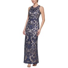 Vince Camuto Womens Embroidered Sequin Sleeveless Gown VC2M3364-410 Navy Blue 10