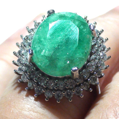 GROSS! 11,65 KARAT ZERTIFIKAT NATÜRLICHER GRÜNER SMARAGD RING 925 S-G SILBER.GR.8,0.