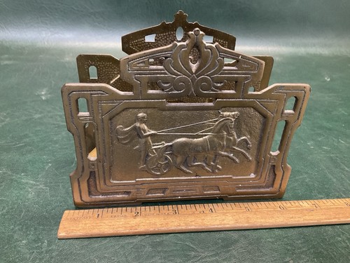 Rare Antique Judd Mfg Co. Cast Iron Letter Napkin Holder Chariot Horse