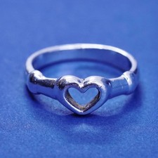 Size 5.75, vintage sterling silver handmade ring, 925 heart band