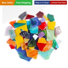 Mosaic Tiles Stained Glass Scraps Sheets for Crafts Bulk, Broken Glass 1 Poun...