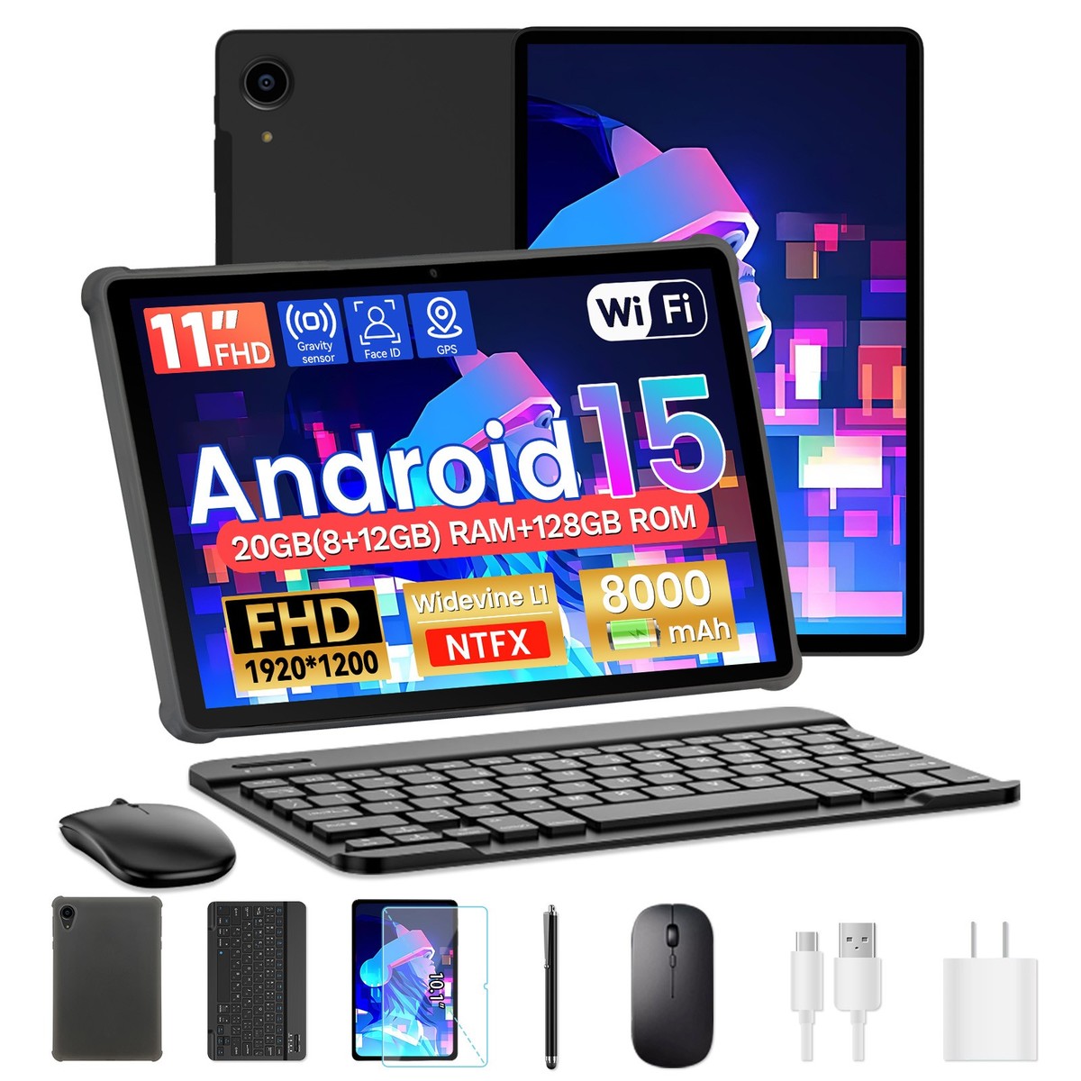 Android 15 タブレット 11インチ 256GB 11 inch Android 15 WIFI Tablets FHD Touchscreen 8-Core 20GB+128GB