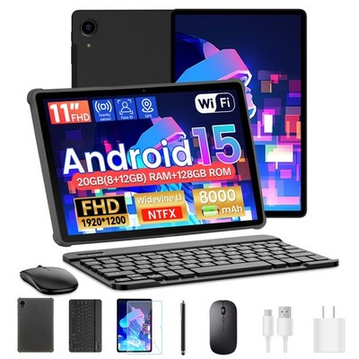 11 inch Android 15 WIFI Tablets FHD Touchscreen 20GB+128GB with Keyboard Netflix