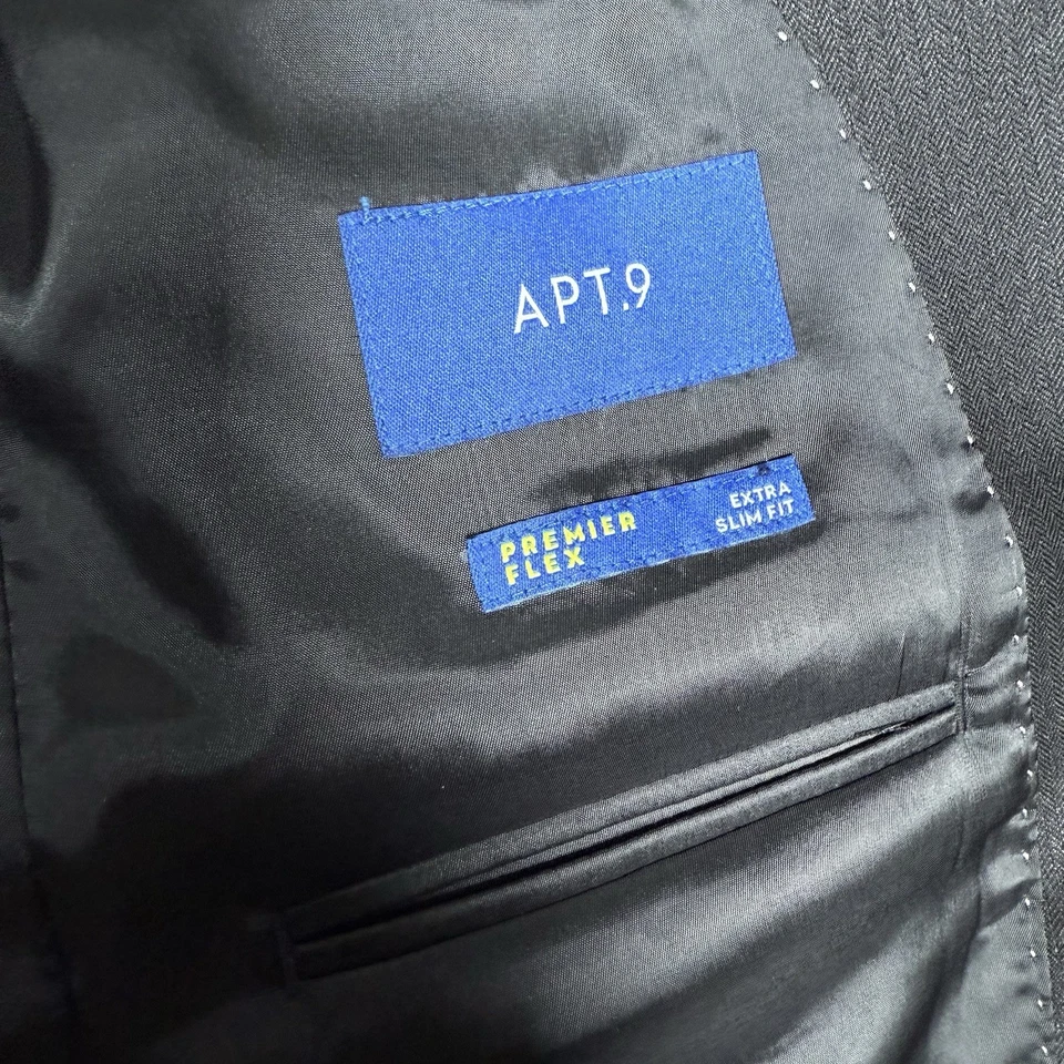 Apt 9 Suit Jacket Mens Black 40S Premier Flex Extra Slim Fit Stretch Herringbone - Image 4 of 4