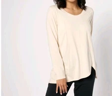 Anybody Size S Cream Lounge Cozy Knit Asymmetrical Hem Top A626290 NWOT