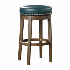 Round Swivel Bar Stools Set of 2, Green Faux Leather 360-degree Swivel Seat Na