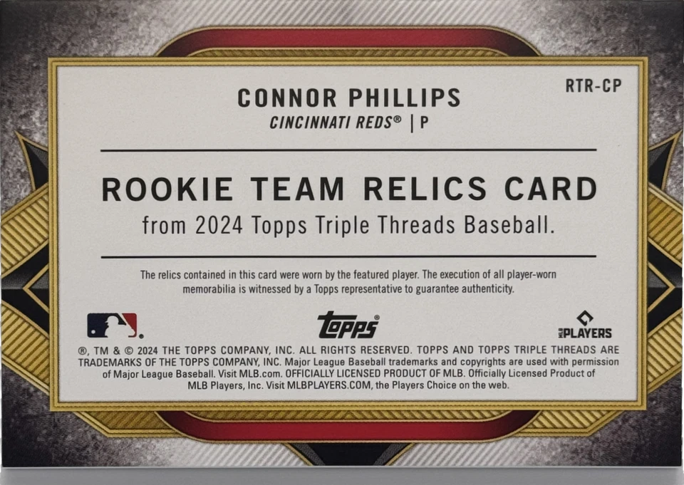 2024 Topps Triple Threads Connor Phillips Rookie Team Relics /18 Reds - Image 2 of 2