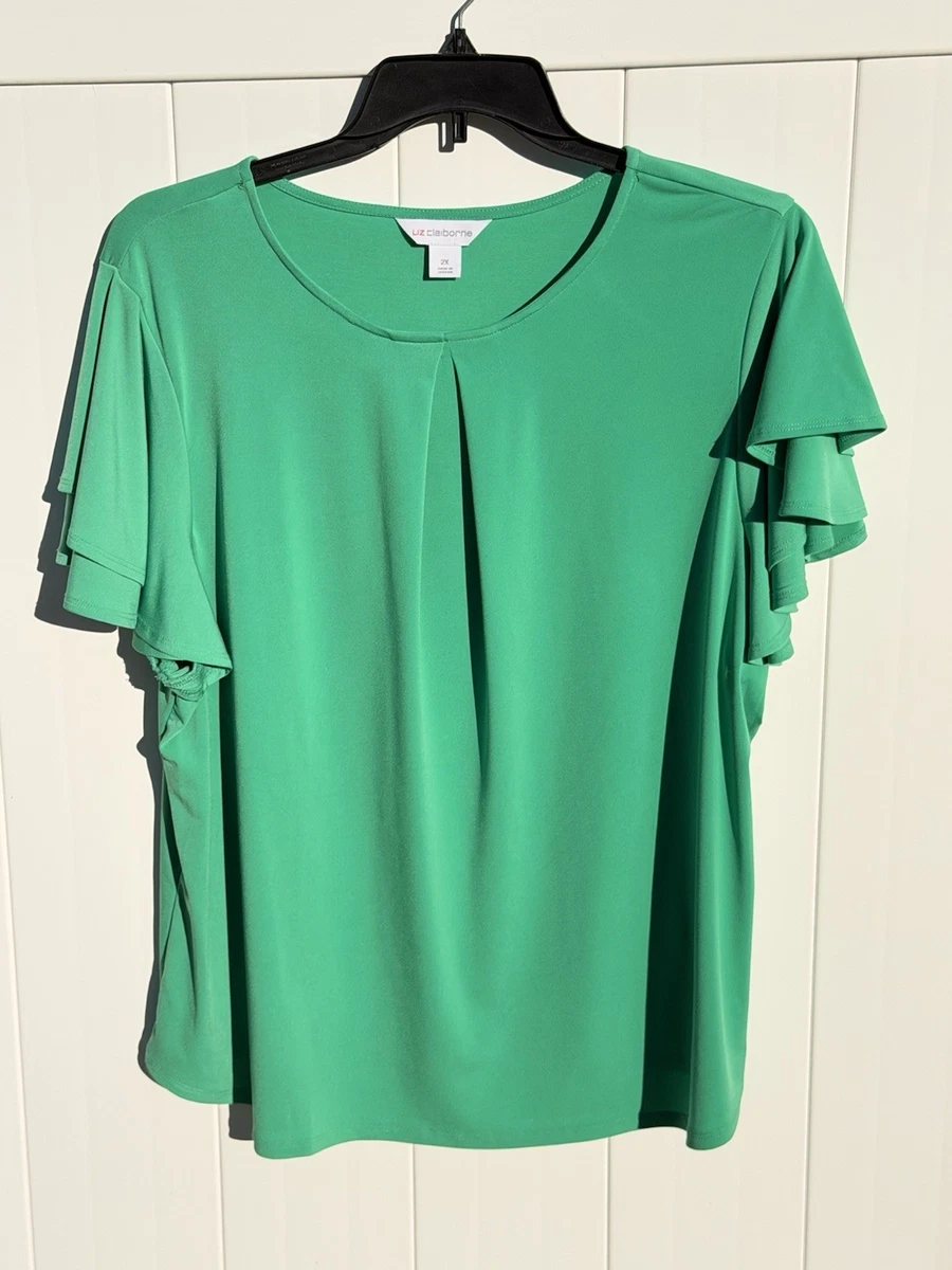 Tunique Femme Liz Claiborne Imprimé Floral Vert - Taille XL - Manches 3/4, Col V - Neuf Avec étiquettes (NWT)