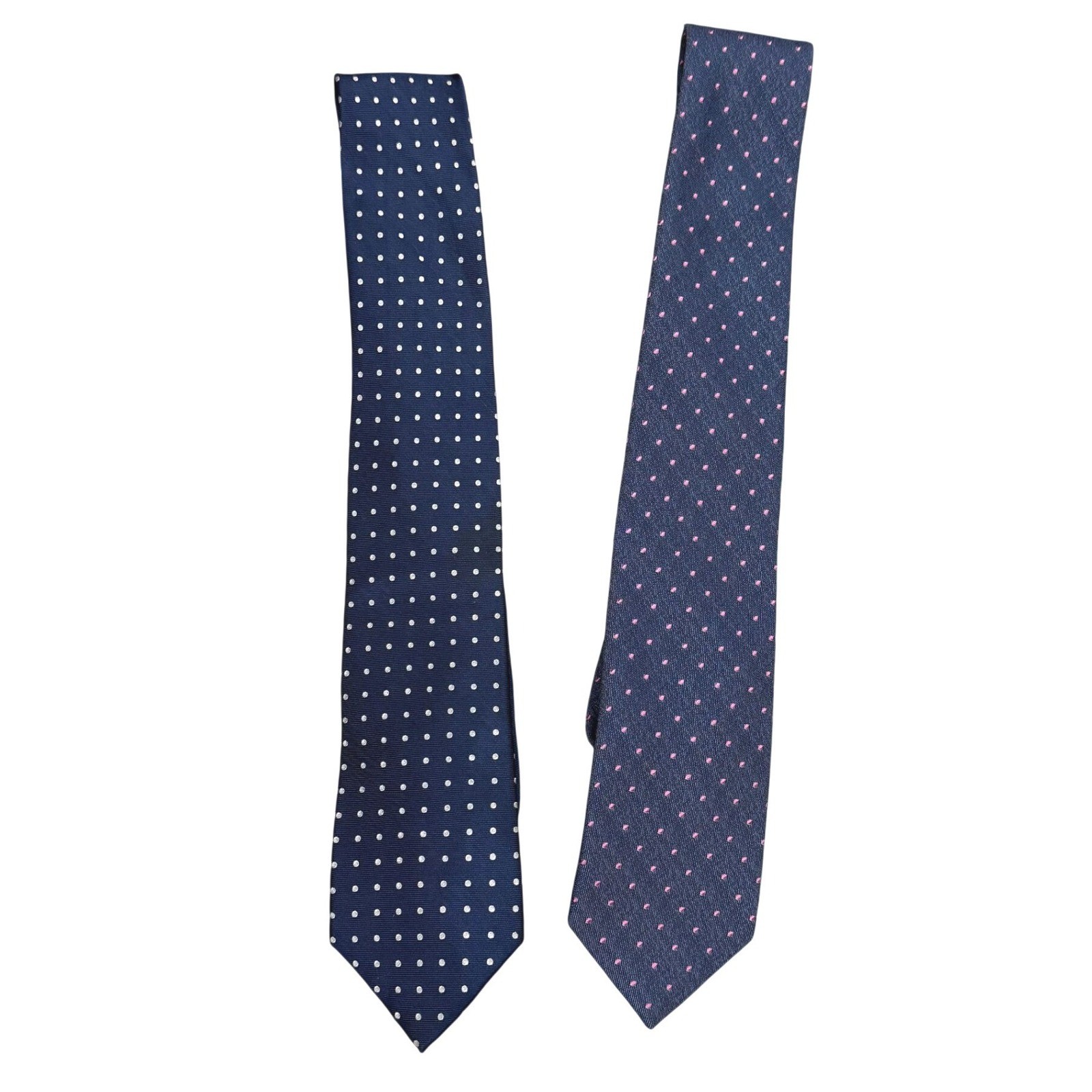 Tommy Hilfiger Mens Silk Polka Dot Neckties Set of 2 Navy Blue white pink