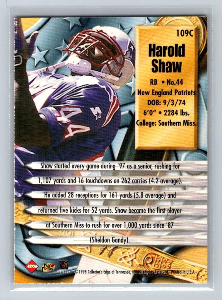 1998 Collector's Edge Supreme Season Review Rookie RC #109C Harold Shaw - Image 2 of 2