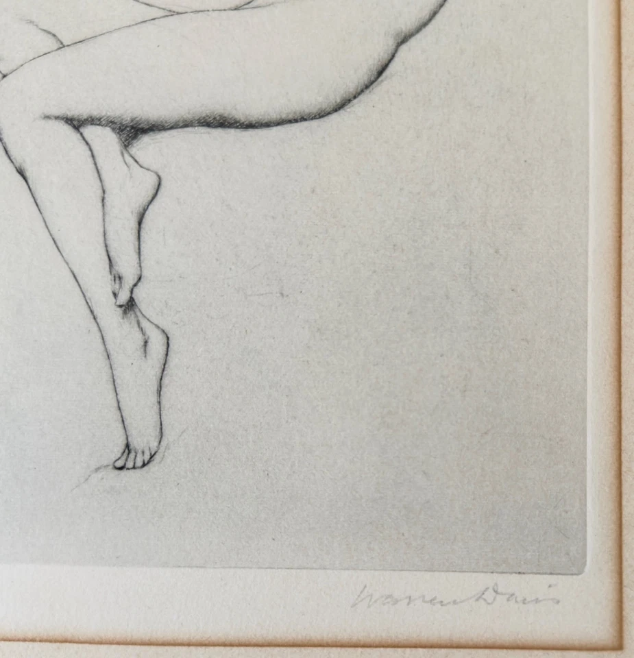 Warren B. Davis “Crescent Lady” / “After the Bath” (Nude) — Drypoint Original - Imagem 3 de 4
