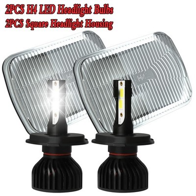 7x6'' Rectangular Chrome Factory Style Type Housing Beam Headlight Bulbs H4/9003