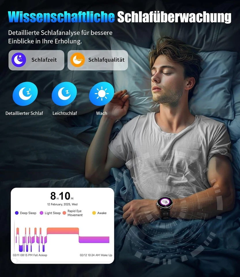 Smartwatch Herren Männer Telefonfunktion Armbanduhr für iPhone Samsung Huawei - Bild 4 von 4