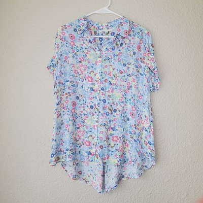 Jane And Delancey Women's Floral Short Sleeve Blouse Size M Full Button Pocket