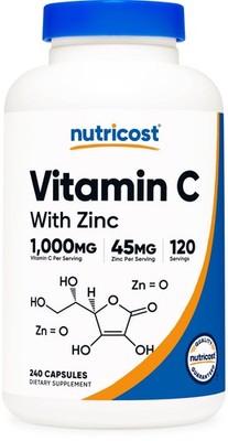 Nutricost Vitamin C with Zinc Capsules, 120 Servings - 1000mg Vitamin C