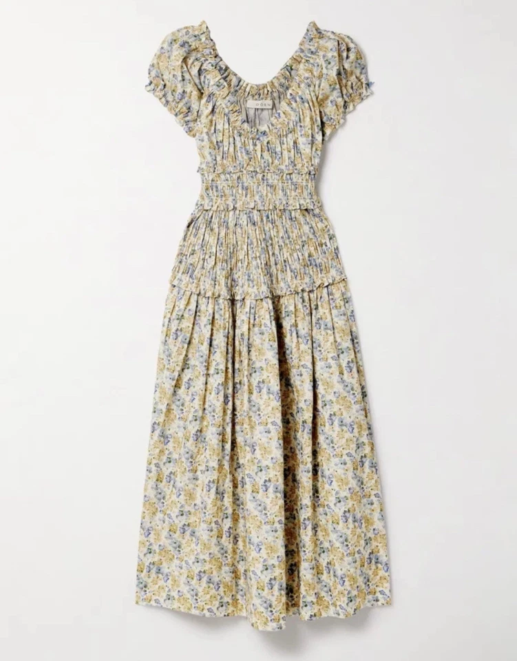 Vestido midi Doen para mujer estampado floral algodón-voile fruncido elegante vestido Leanne Foto 4 de 4