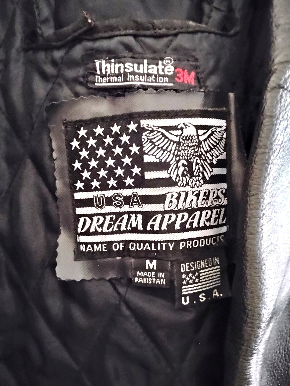 USA Bikers Dream Apparel Genuine Thinsulate Black Leather Motorcycle Jacket Sz M