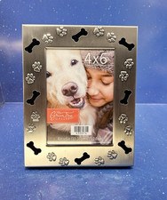 Dog Picture Frame with Bones  Paws 4" x 6" Standing Metal Tabletop Puppy Photo