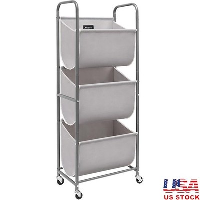3-Tier Laundry Basket W/ Wheels Space-Saving Durable Water-Resistant Hamper New