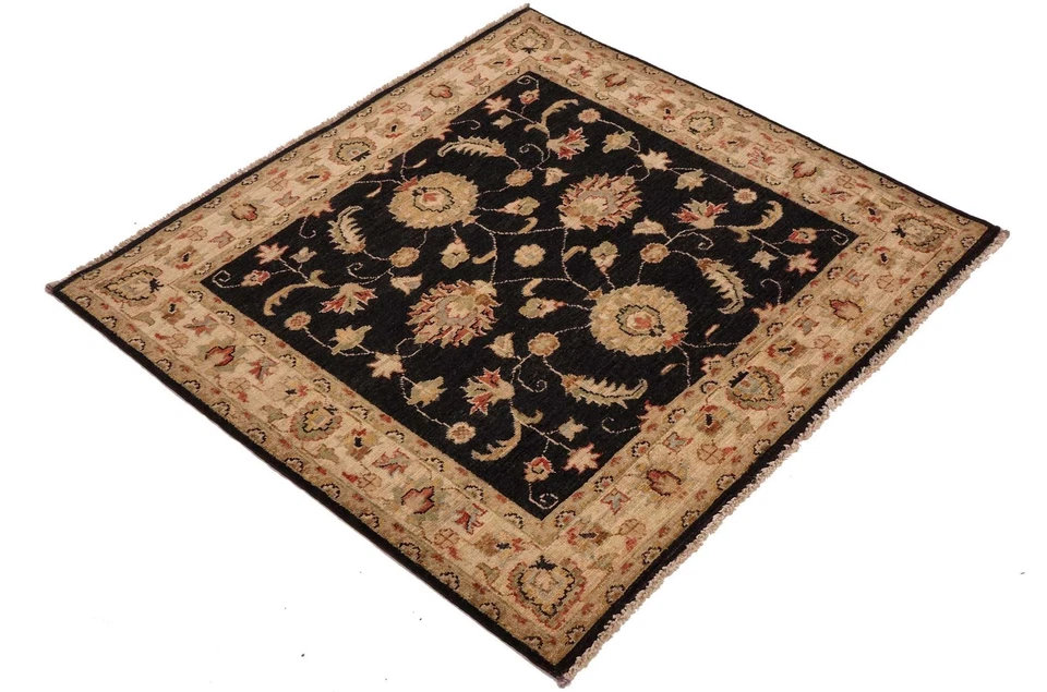 Chobi Ziegler Alfombra 100x100 Hecha A Mano Cuadrada Beige Floral Oriental - Imagen 3 de 4