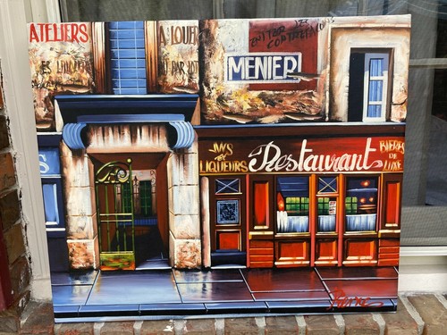 Oil Painting on Canvas-20 x 24-VIBRANT FRENCH STREET RESTAURANT-NEW - Picture 2 of 2