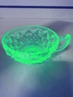 Imperial Glass DIAMOND BLOCK Uranium Vaseline Green One-Handled Candy Bowl BH
