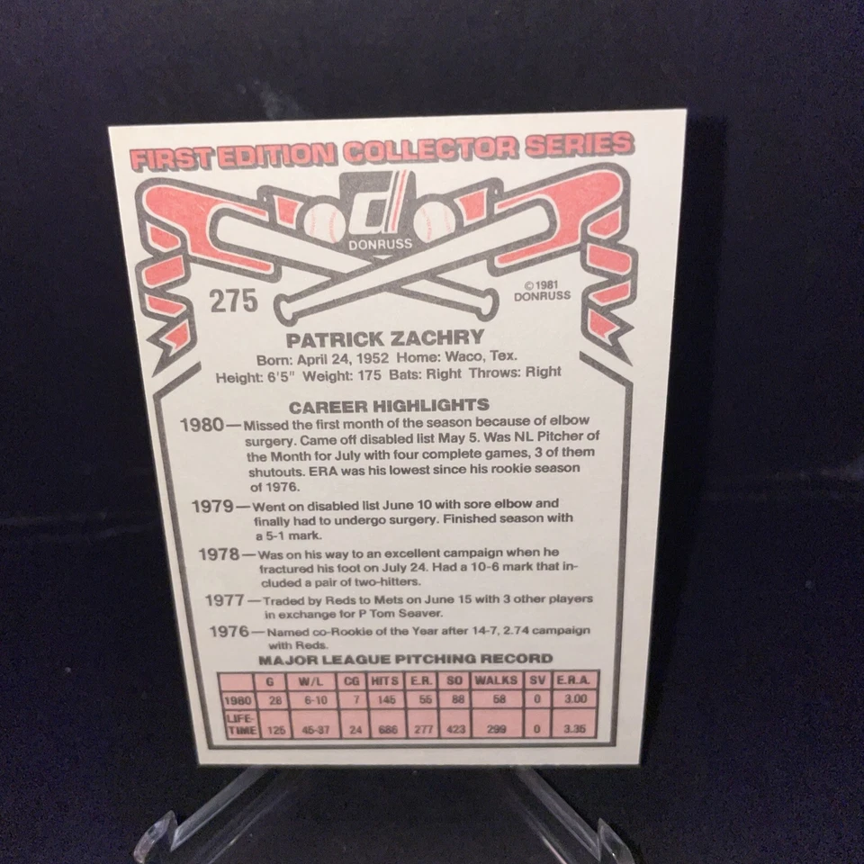 1981 Donruss Pat Zachry #275 - Image 4 of 4