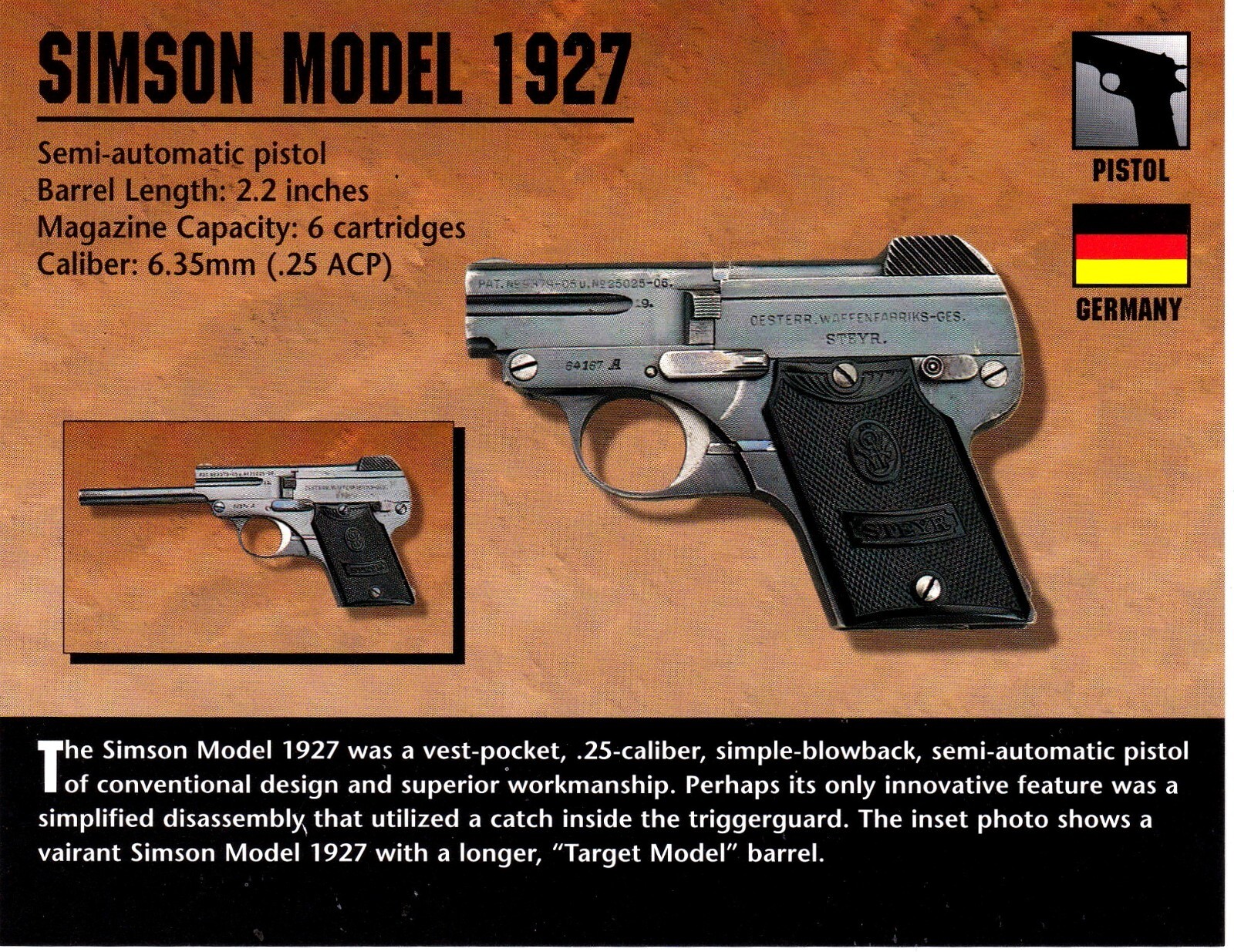 Simson Model 1927 Pistol Classic Firearms Photo Card u