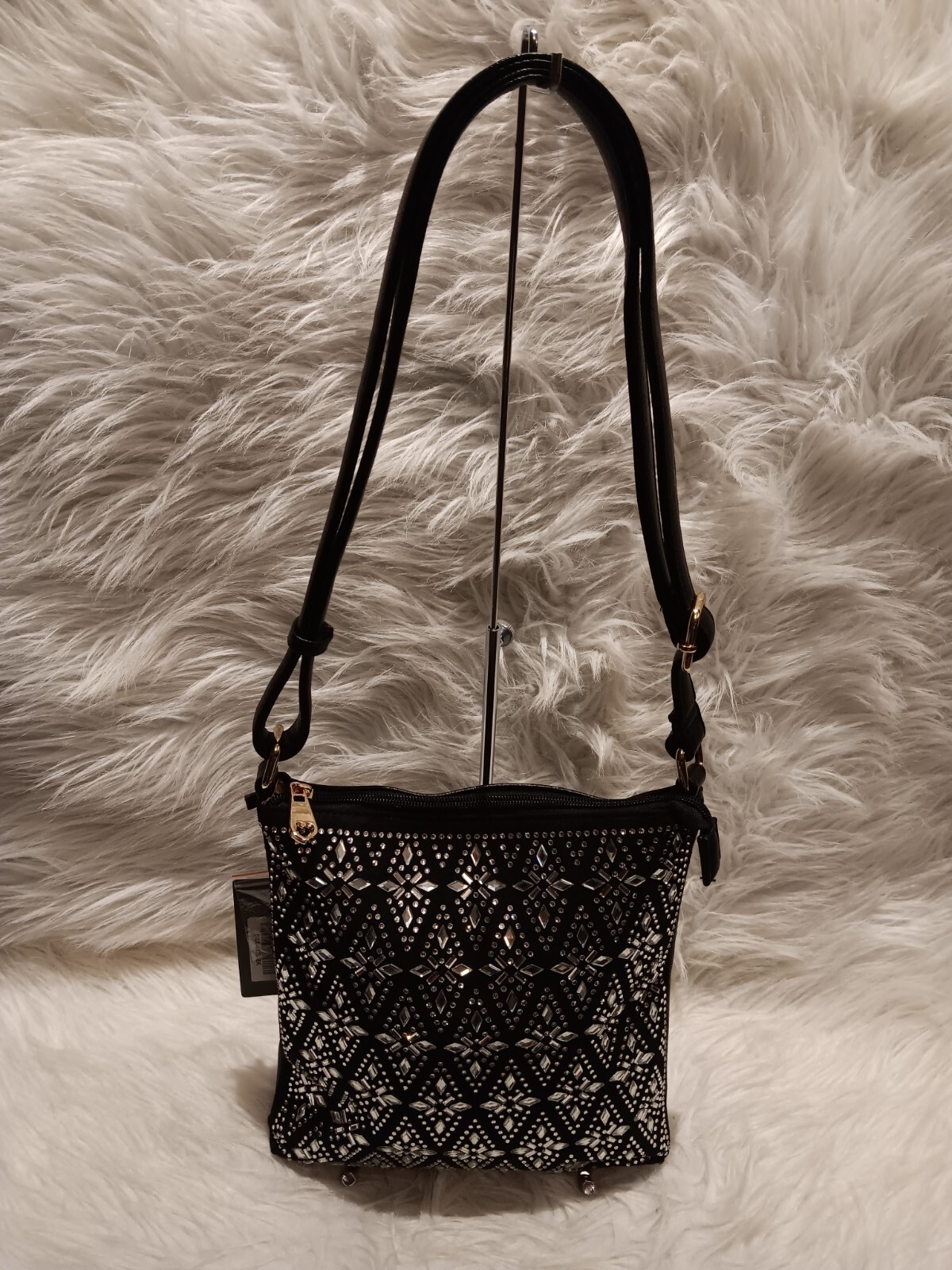 HANDBAG EXPRESS BLACK RHINESTONE CROSSBODY SLING-image