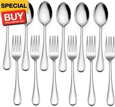 12-Piece Forks and Spoons Silverware Set, 6 Dinner Spoon and 6 Dinner Fork, Stai
