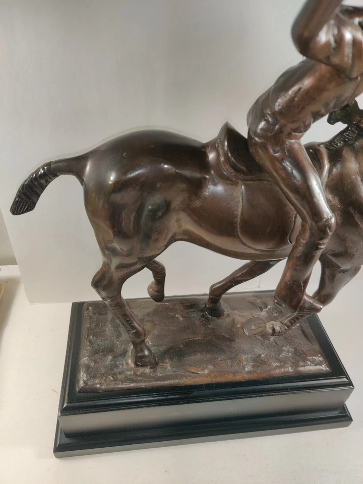 Beautiful Vintage Polo Player Horse Statue Bronze Patina 16" Tall 11.4 Lbs - Image 3 of 4