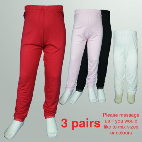 BNWT 3 pair Girls Thin Spring Summer Cotton Pants 1-8 years White Pink Red Black - Picture 1 of 13