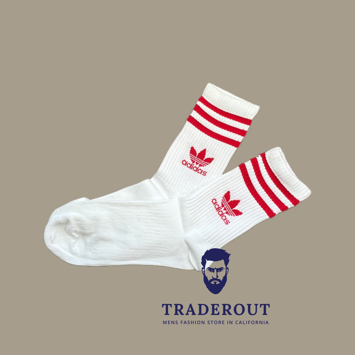 adidas originals Mens white with red stripe logo crew socks size L