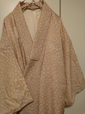 Woman Japanese Kimono Komon Silk Light Beige Purple Flower