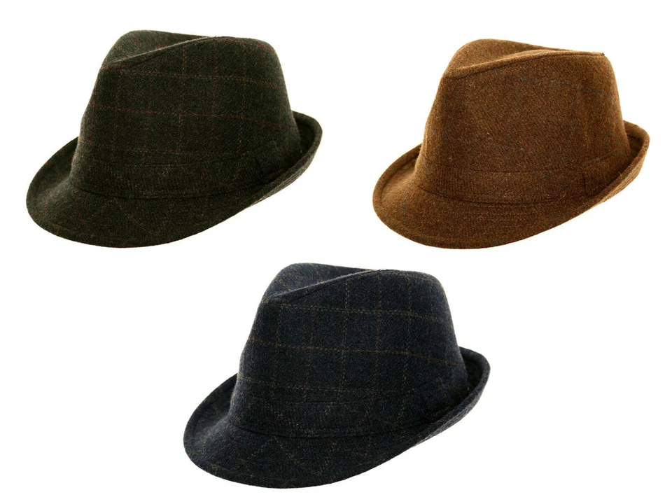 HAWKINS Adults Tweed Trilby Hat Fedora Wool Mix Country Classic Mens Womens Cap