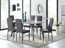 Image of Andria Black Leg Marble Effect Dining Table and  6 Velvet Milan Black Leg Chairs