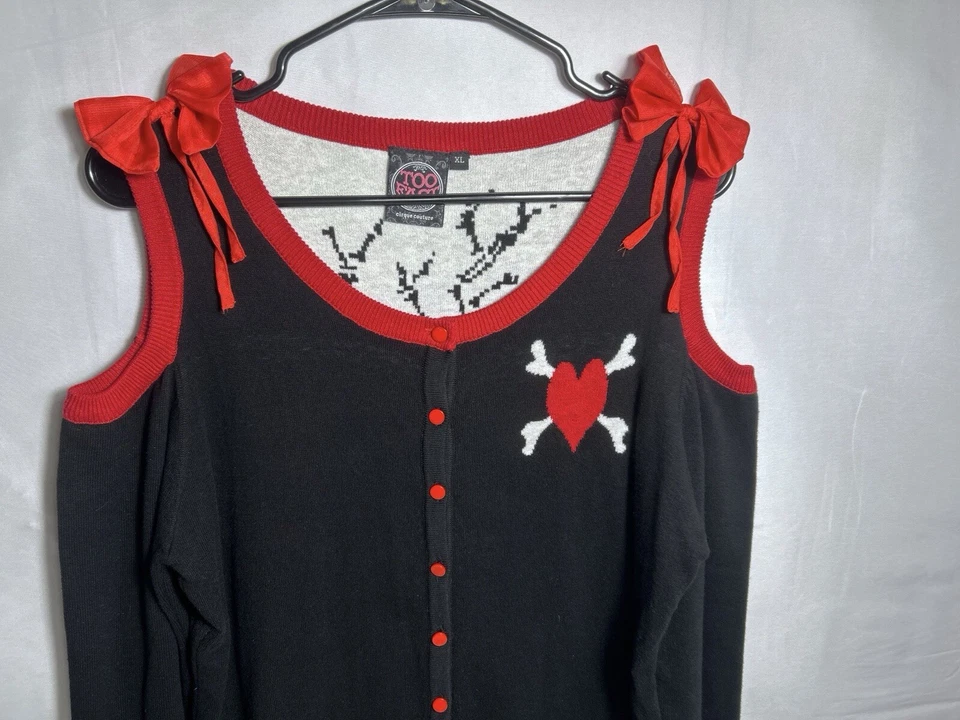 TOO FAST brand skeleton Love Valentines Day Goth Cirque Couture Cold Shoulder M - Image 2 of 4