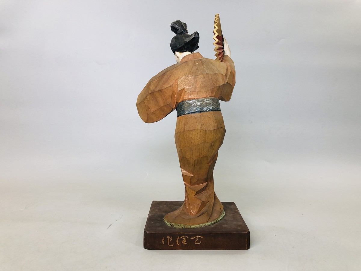 Y5885 STATUE wood carving colored dancing figure signed box