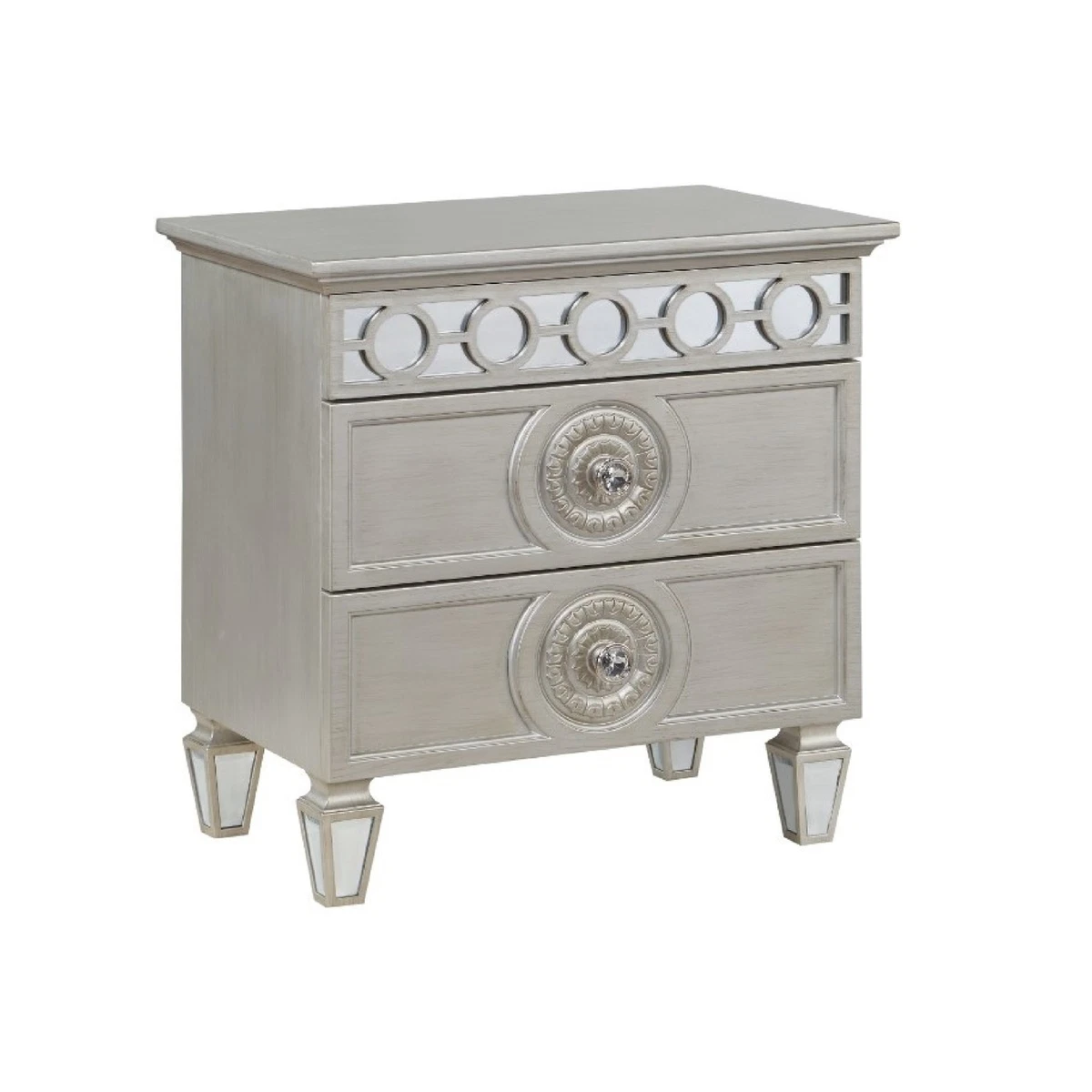 Nich 27 Inch Modern Nightstand 2 Drawers Mirror Inlay Trim Wood