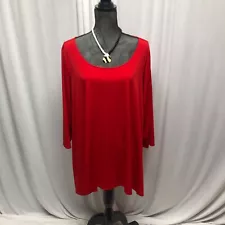 Liz Claiborne Red Top Womens Size 2X Career Loose Fit Stretch Tunic Scoop Neck