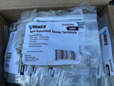VANCO 22-16 AWG Non-insulated Spade Terminals - VANCO# 10-03425C 100pcs Per Pack