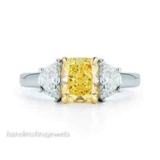 2.41CT Genuine Citrine Cushion Cut Engagement 3-Stone Ring 14K 2-Tone Gold Over